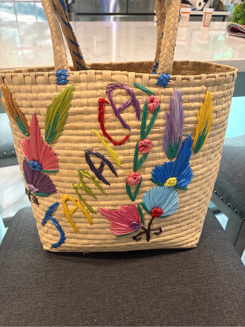 vintage Embroidered Jamaica Floral Straw Tote Bag - Multicolor